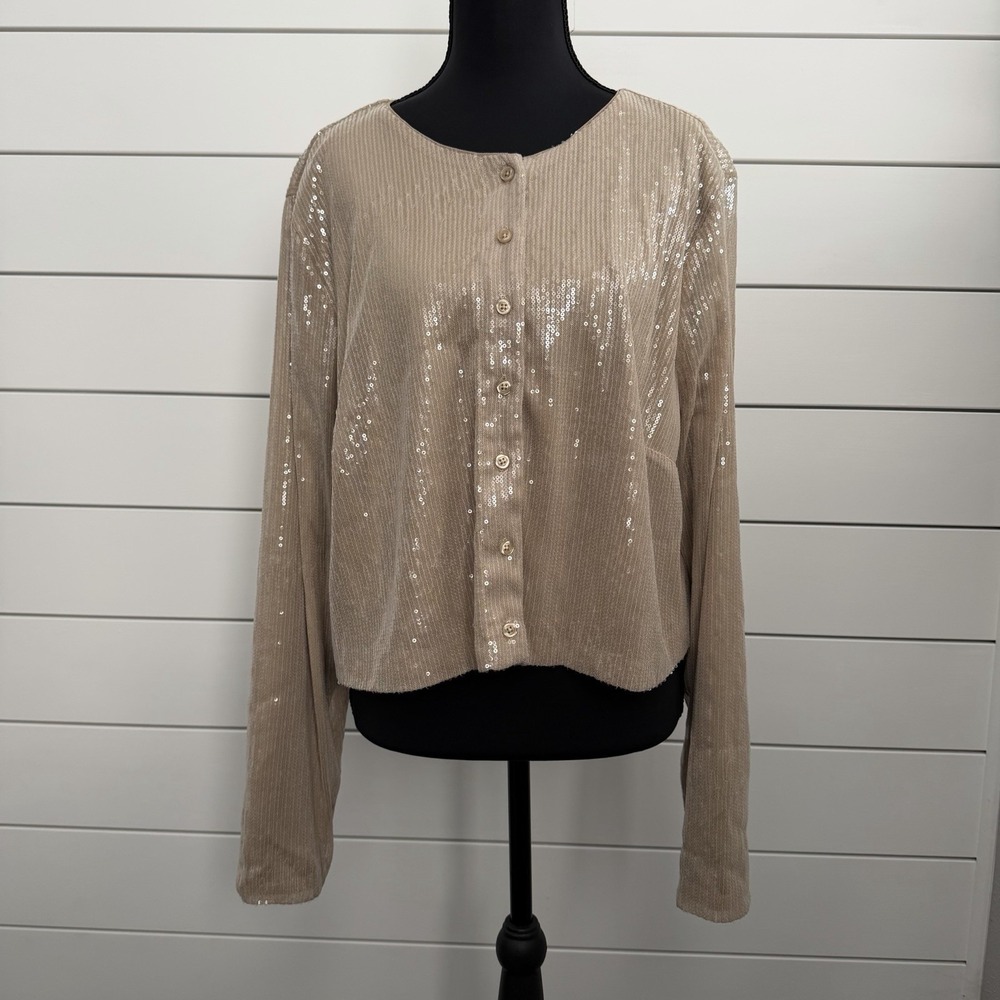 Eloquii Sequin Button Up Top Sz 20 Tan Edgy Glam Indie Sleeze Y2K Celebration‎